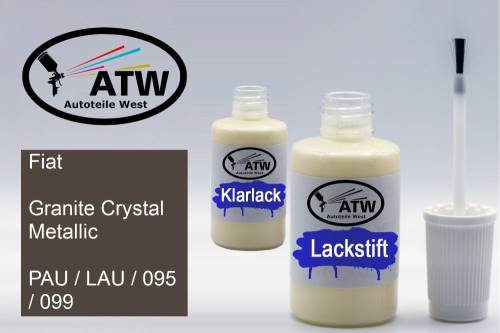 Fiat, Granite Crystal Metallic, PAU / LAU / 095 / 099: 20ml Lackstift + 20ml Klarlack - Set, von ATW Autoteile West.